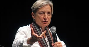 Judith Butler durante coletiva de imprensa no I Seminário Queer, em 2015, no Sesc Vila Mariana (Foto Fanca Cortez)